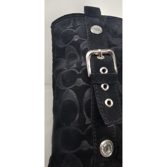 Coach Tulip Women's 5.5B Black Winter Suede Boot Fur Lined Buckle Signature Logo - Picture 16 of 16